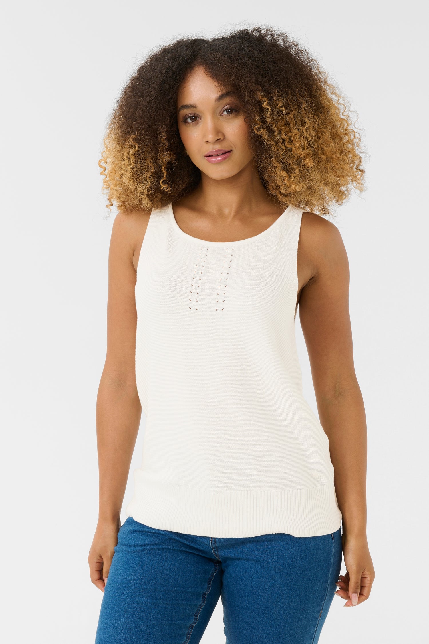 Cream Sillar Knit Sleeveless Tank