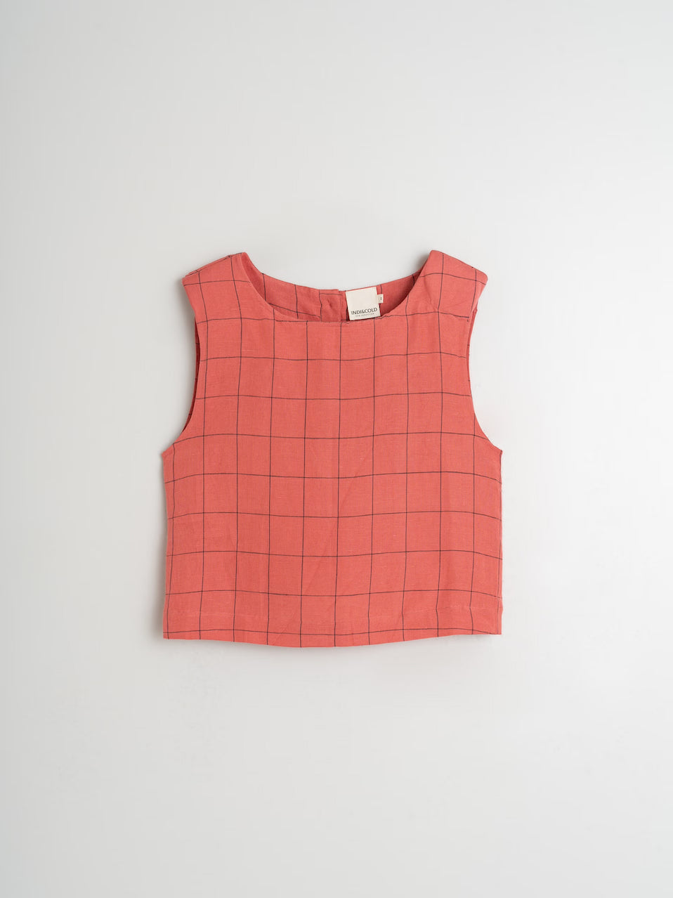 Indi & Cold Windowpane Checked Linen Sleeveless Shell