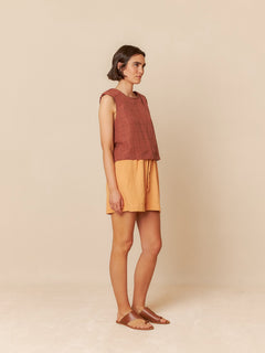 Indi & Cold Windowpane Checked Linen Sleeveless Shell