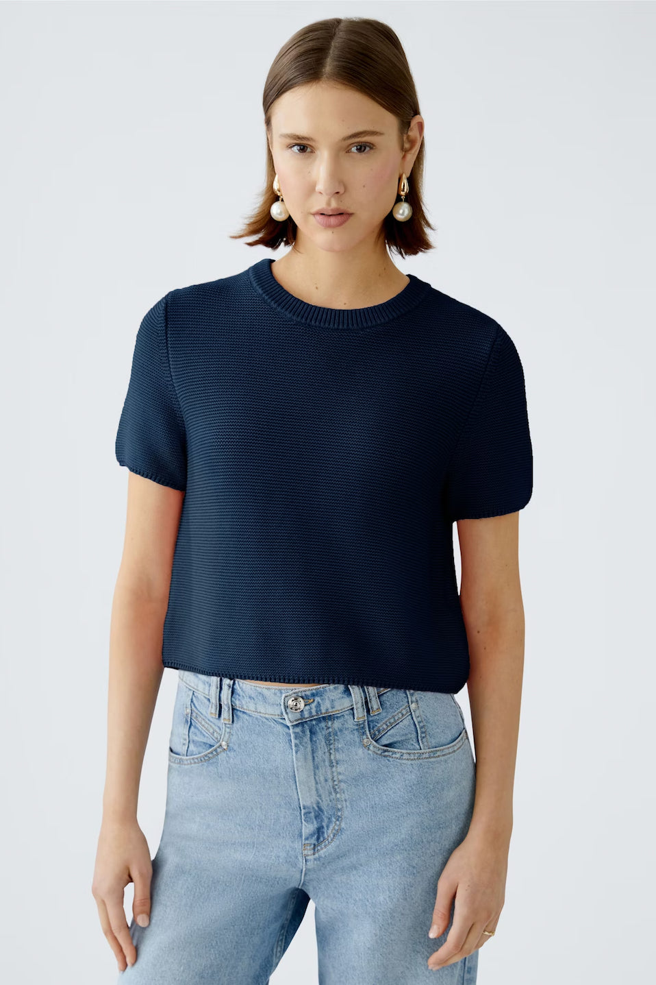 Oui Short Sleeve Textured Knit Sweater