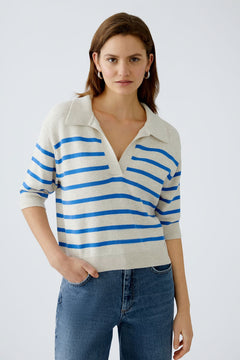 Oui Stripe Pullover With Collar