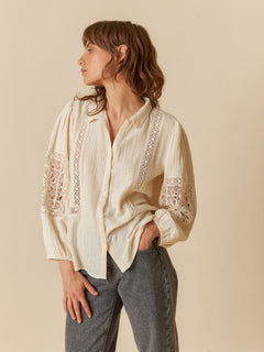 Indi & Cold Lace Inset Double Gauze Blouse