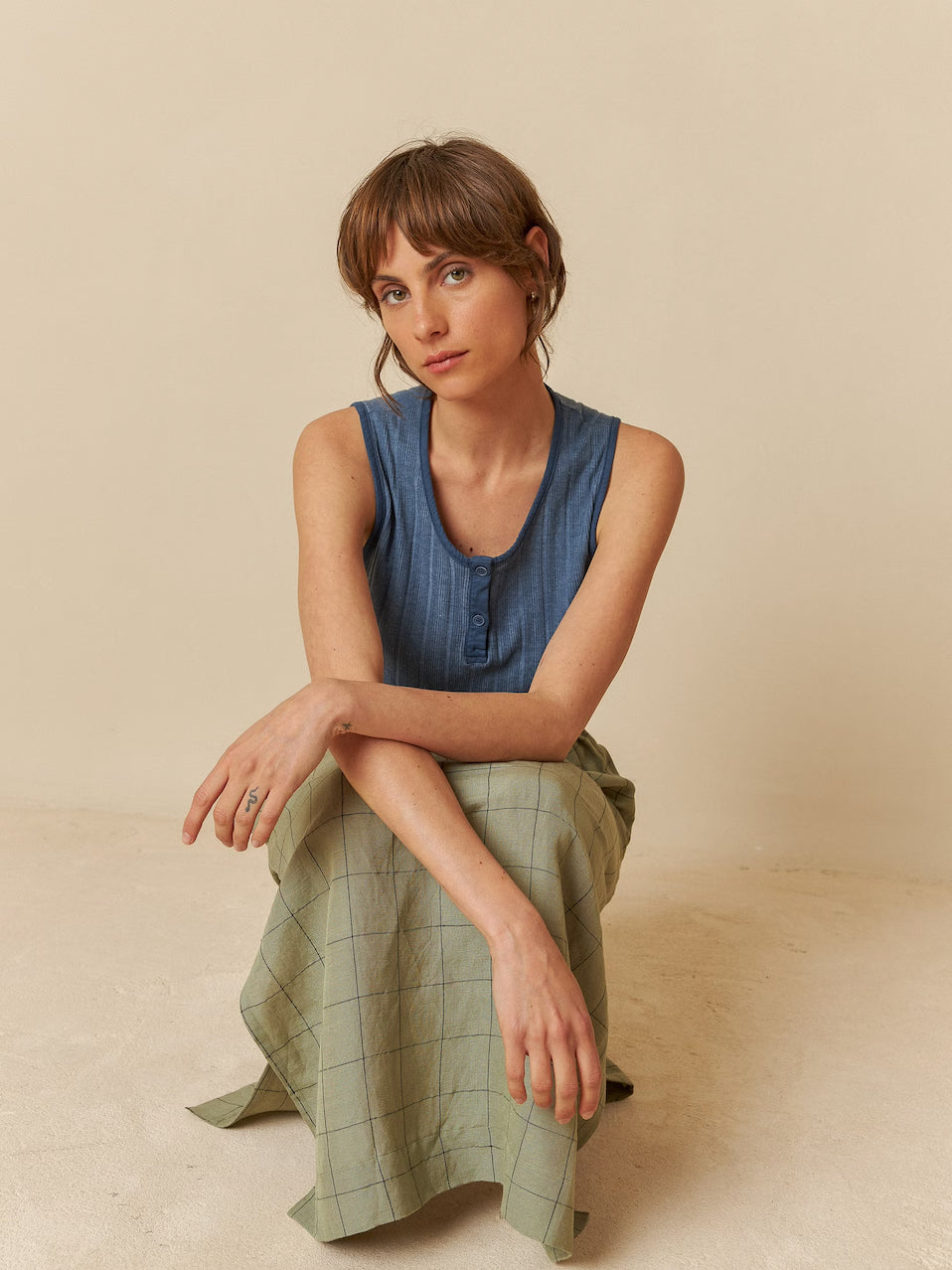 Indi & Cold Windowpane Checked Linen Skirt