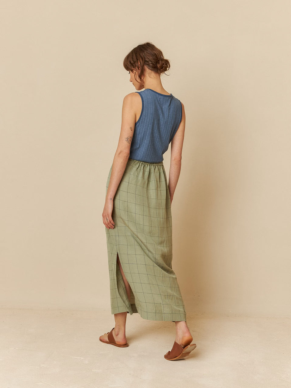 Indi & Cold Windowpane Checked Linen Skirt