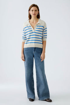 Oui Stripe Pullover With Collar