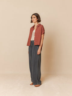 Indi & Cold Windowpane Checked Collared Linen Blouse