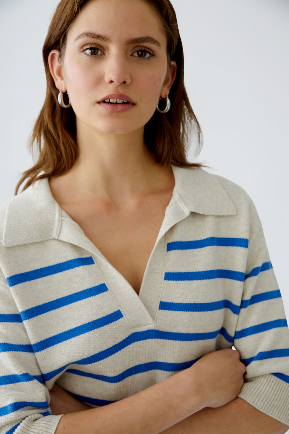 Oui Stripe Pullover With Collar