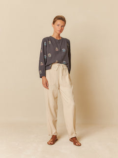 Indi & Cold Mandarin Collar Cotton Blouse With Embroidery