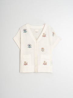 Indi & Cold V-Neck Short Sleeve Cotton Blouse With Embroidery