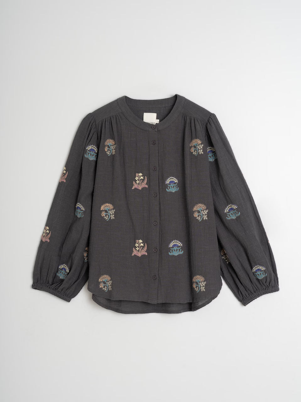 Indi & Cold Mandarin Collar Cotton Blouse With Embroidery