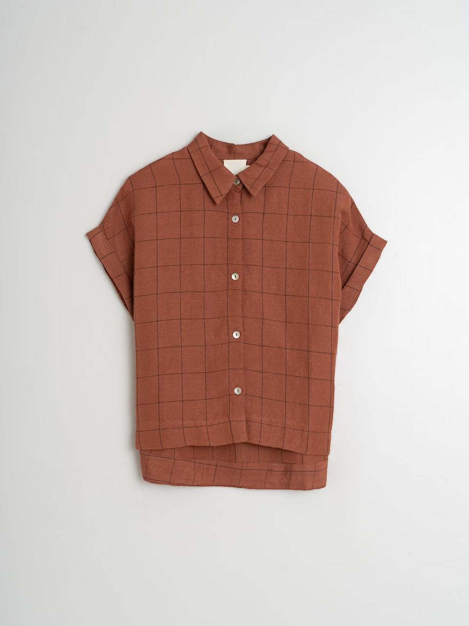 Indi & Cold Windowpane Checked Collared Linen Blouse