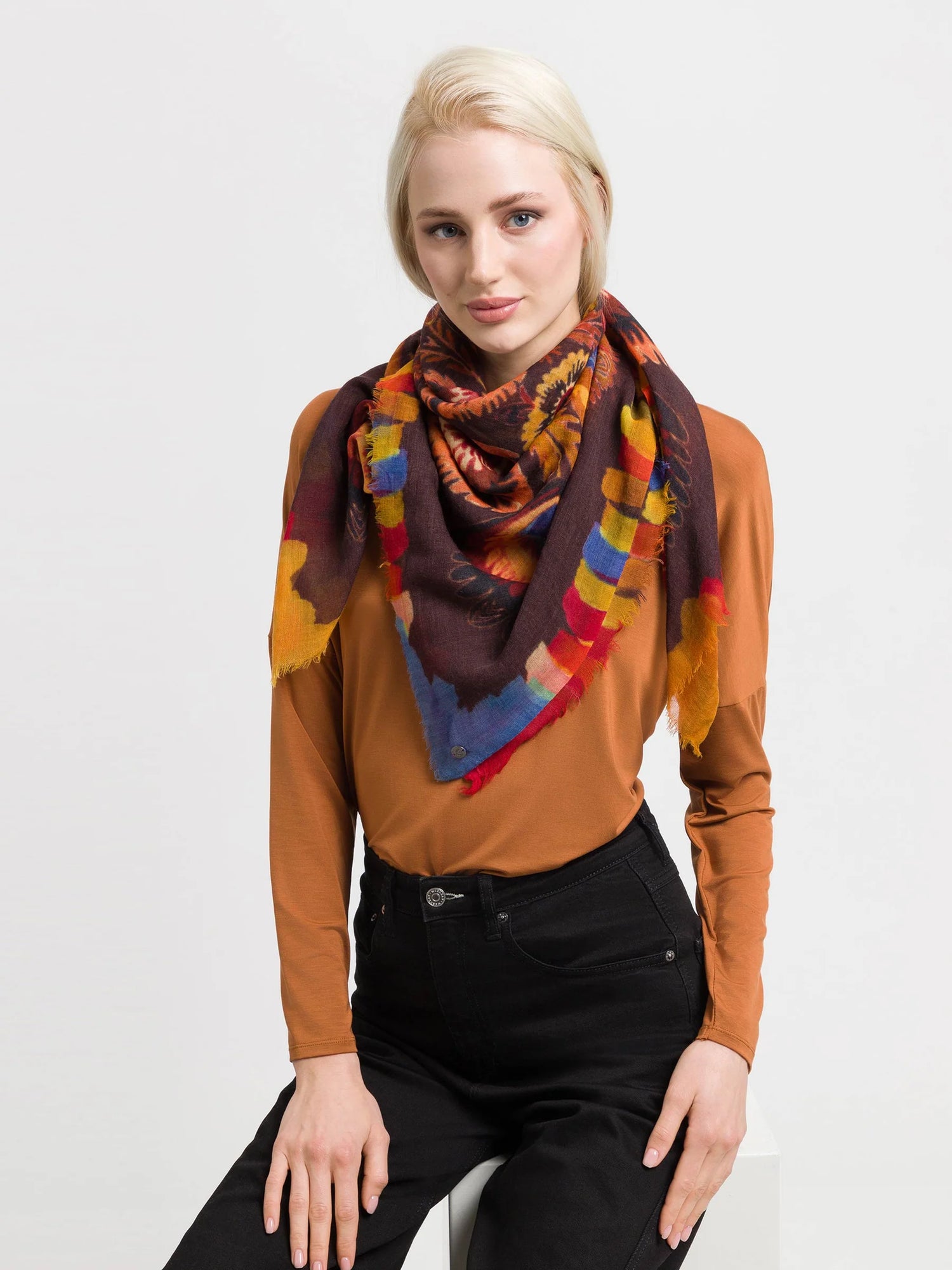 Fraas Colourful Plume Wool Scarf