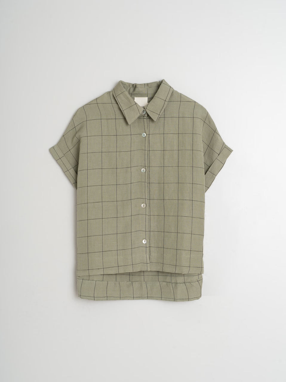 Indi & Cold Windowpane Checked Collared Linen Blouse