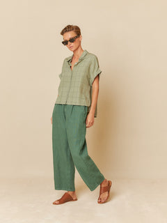 Indi & Cold Windowpane Checked Collared Linen Blouse