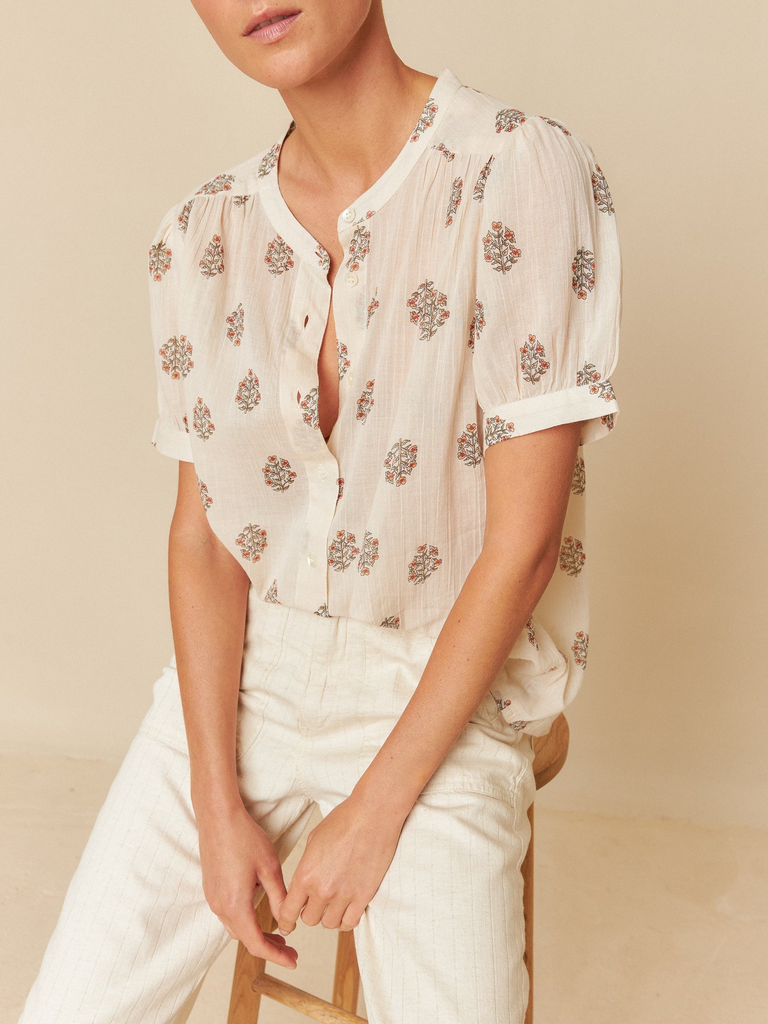 Indi & Cold V-Neck Cotton Blouse