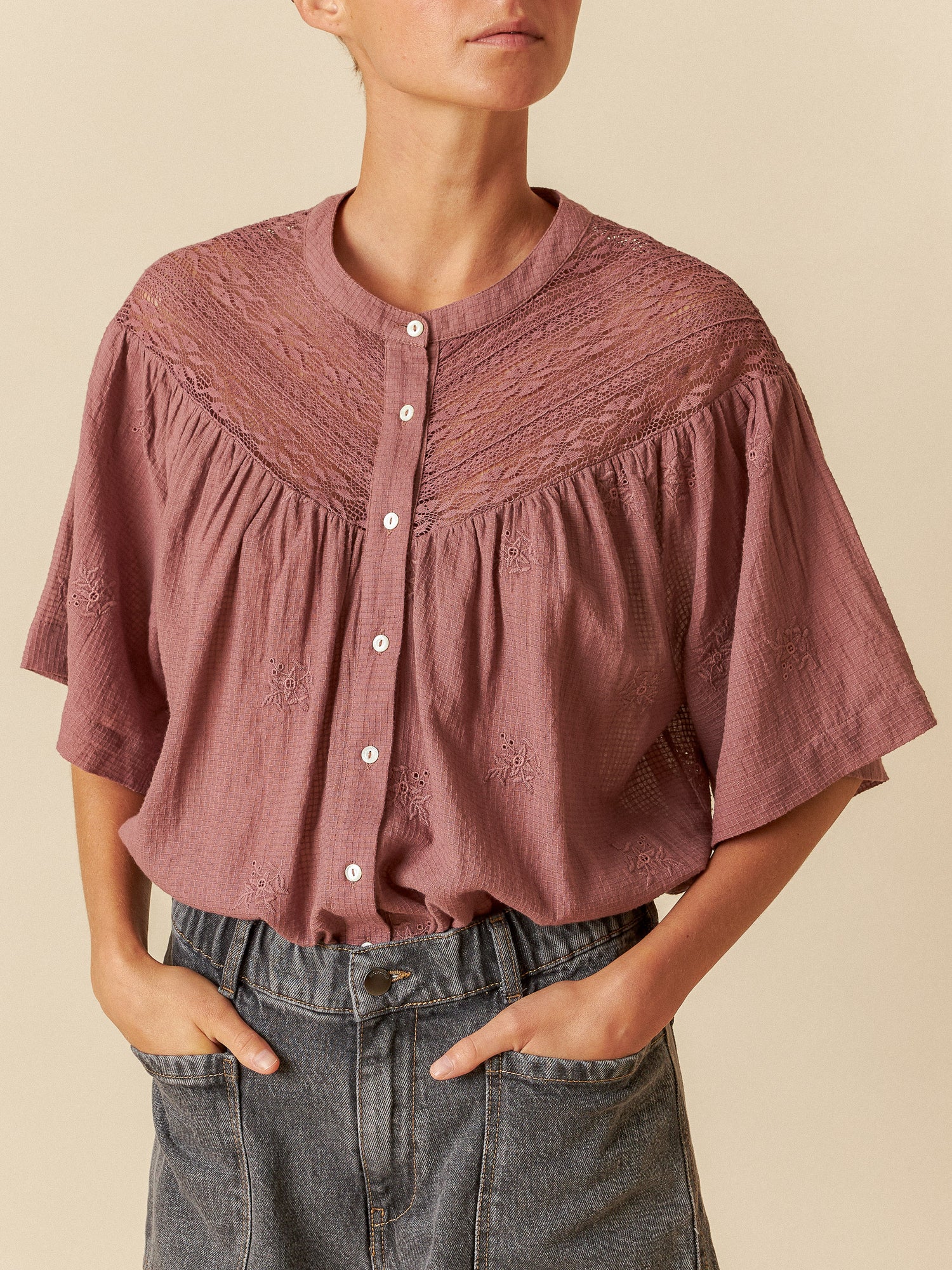 Indi & Cold Lace Inset Yoked Blouse