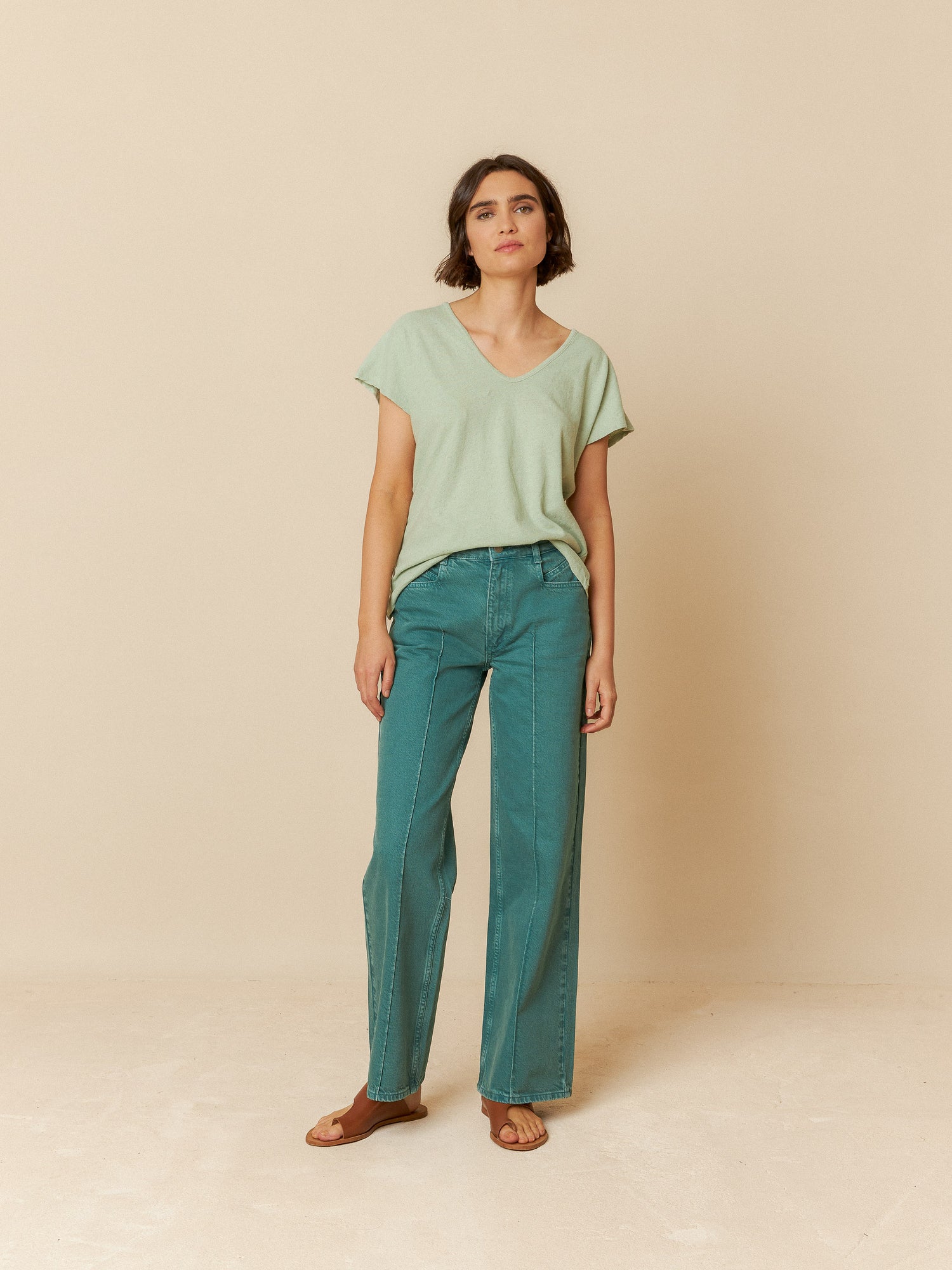 Indi & Cold V-Neck Cotton Linen T-Shirt