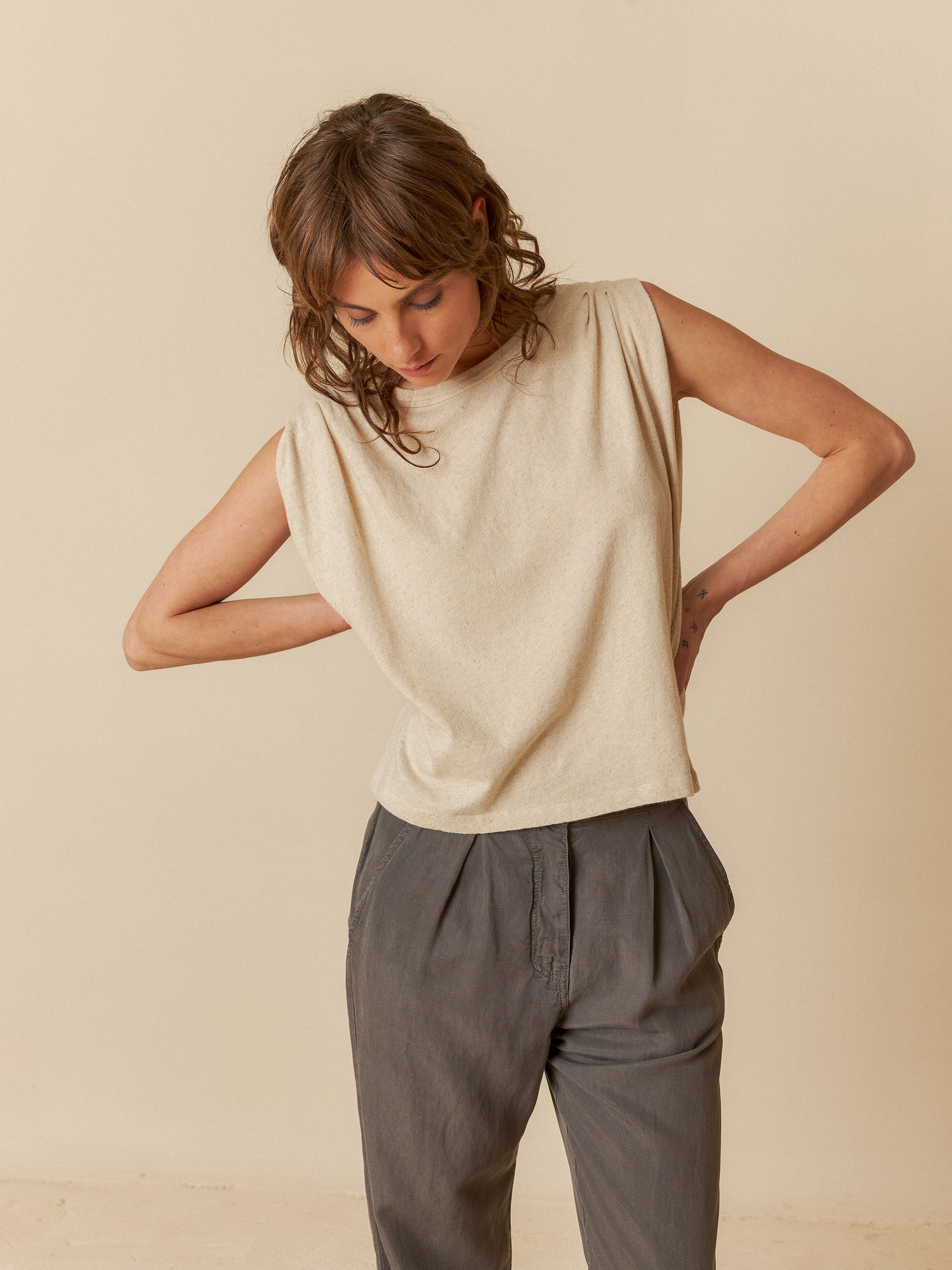 Indi & Cold Pleated Shoulder T-Shirt