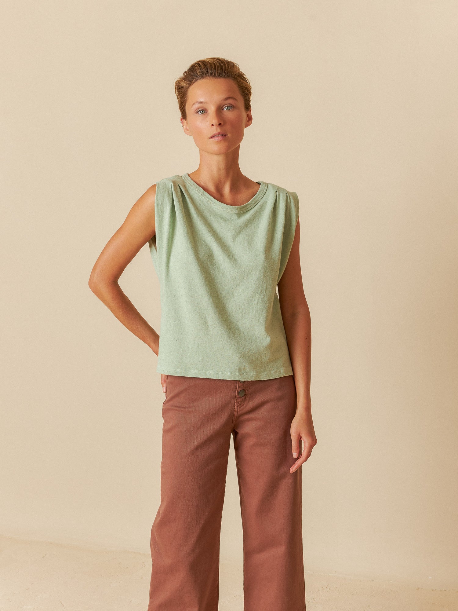 Indi & Cold Pleated Shoulder T-Shirt