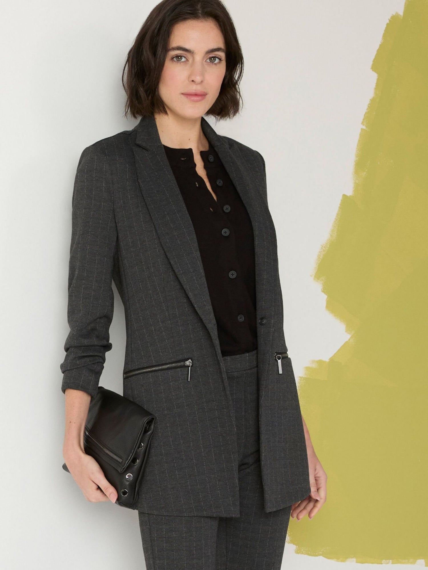 Nic + Zoe Pinstripe Ponte Zip Jacket