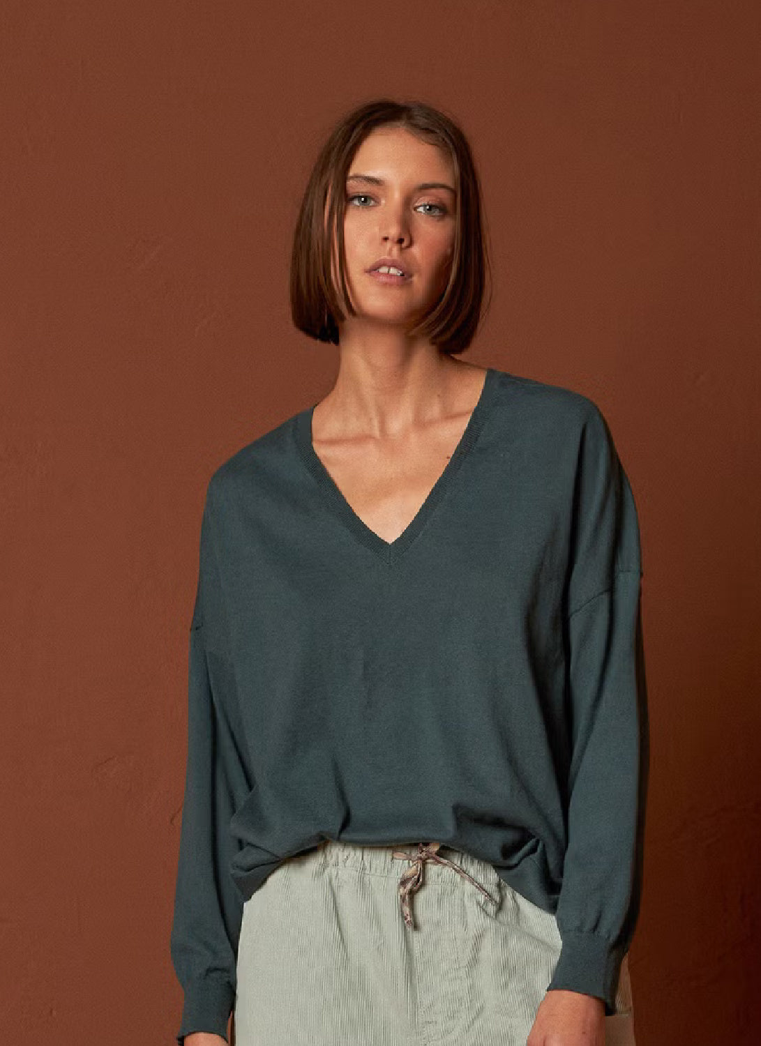 Indi & Cold Sophie Cotton V-Neck Sweater