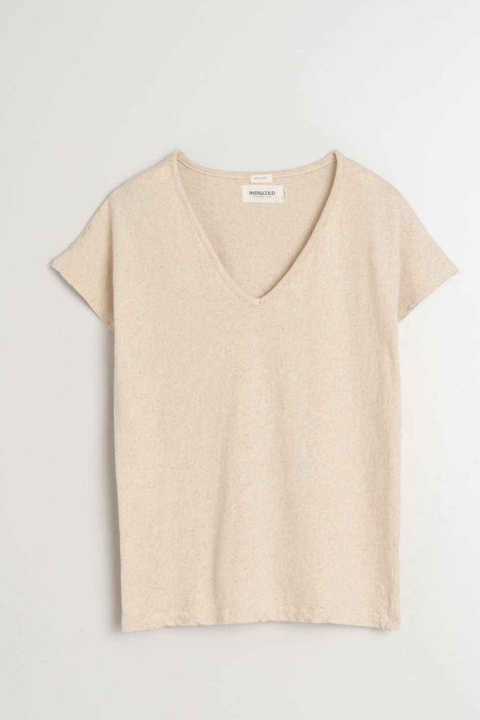 Indi & Cold V-Neck Cotton Linen T-Shirt