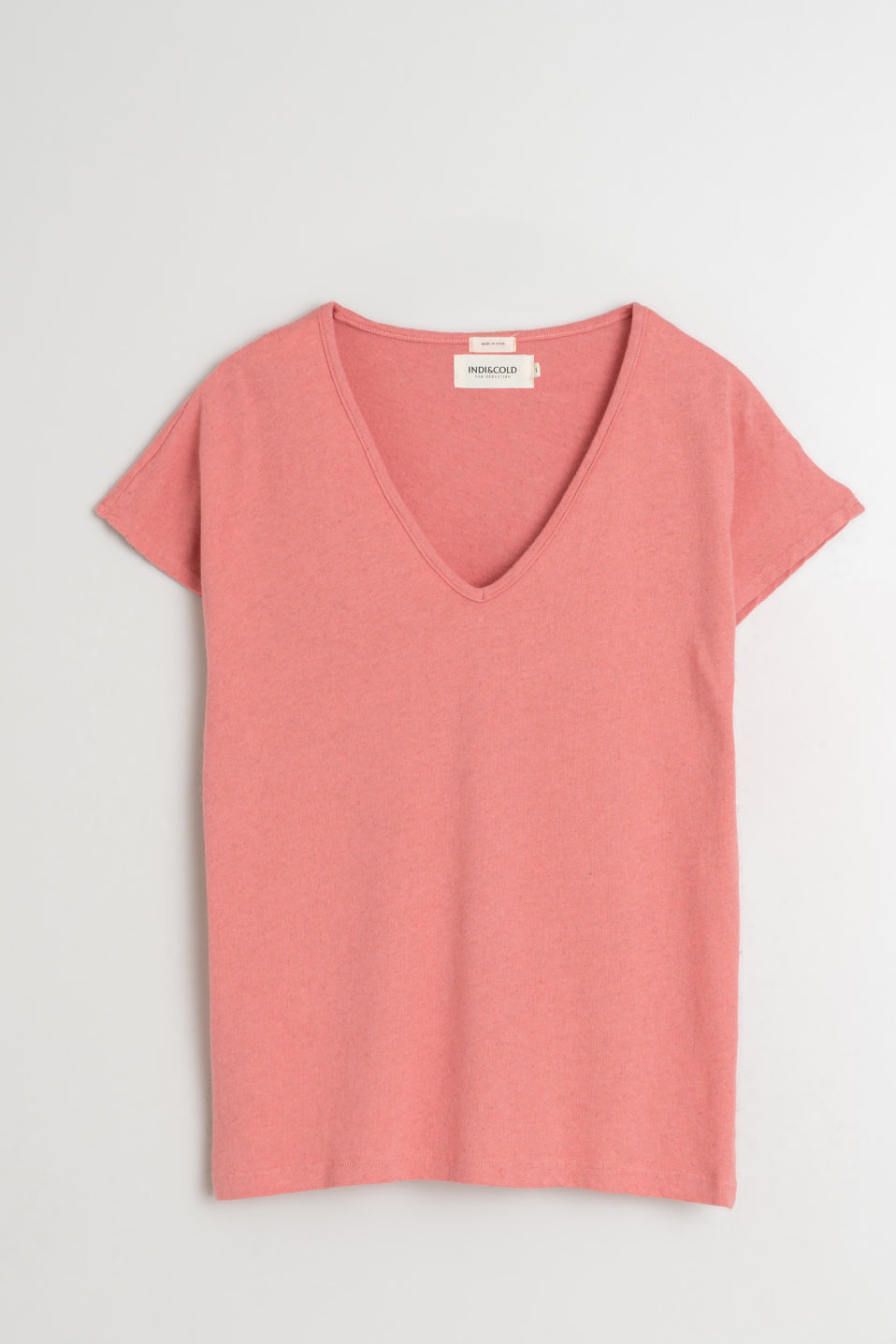 Indi & Cold V-Neck Cotton Linen T-Shirt