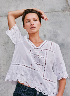 Indi & Cold Half Sleeve Broiderie Anglaise Blouse