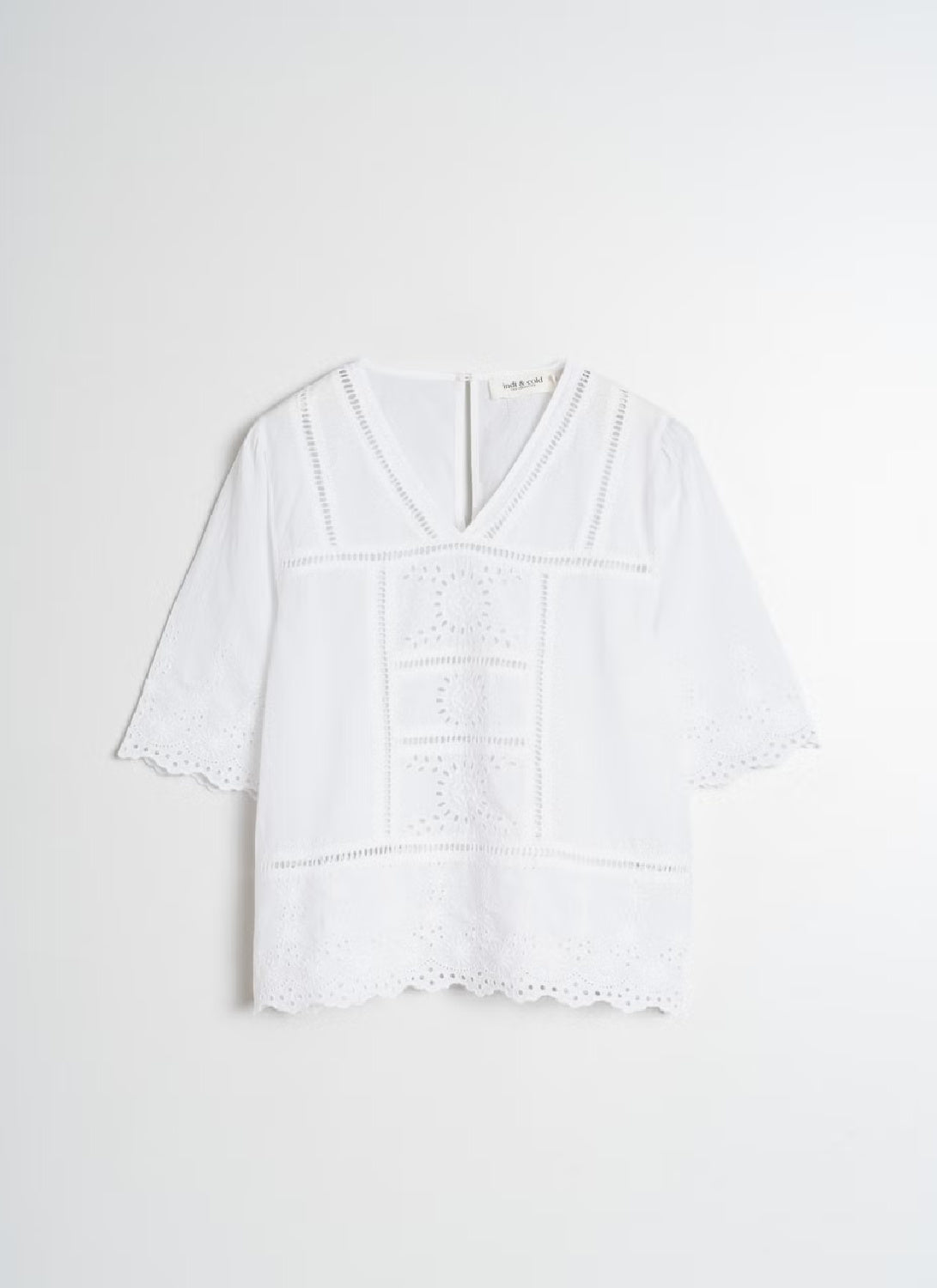 Indi & Cold Half Sleeve Broiderie Anglaise Blouse