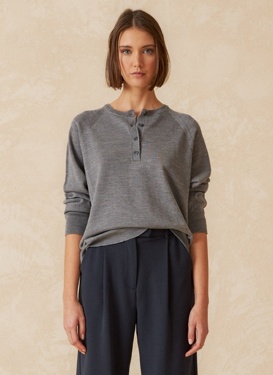 Indi & Cold Lightweight Merino Henley Sweater