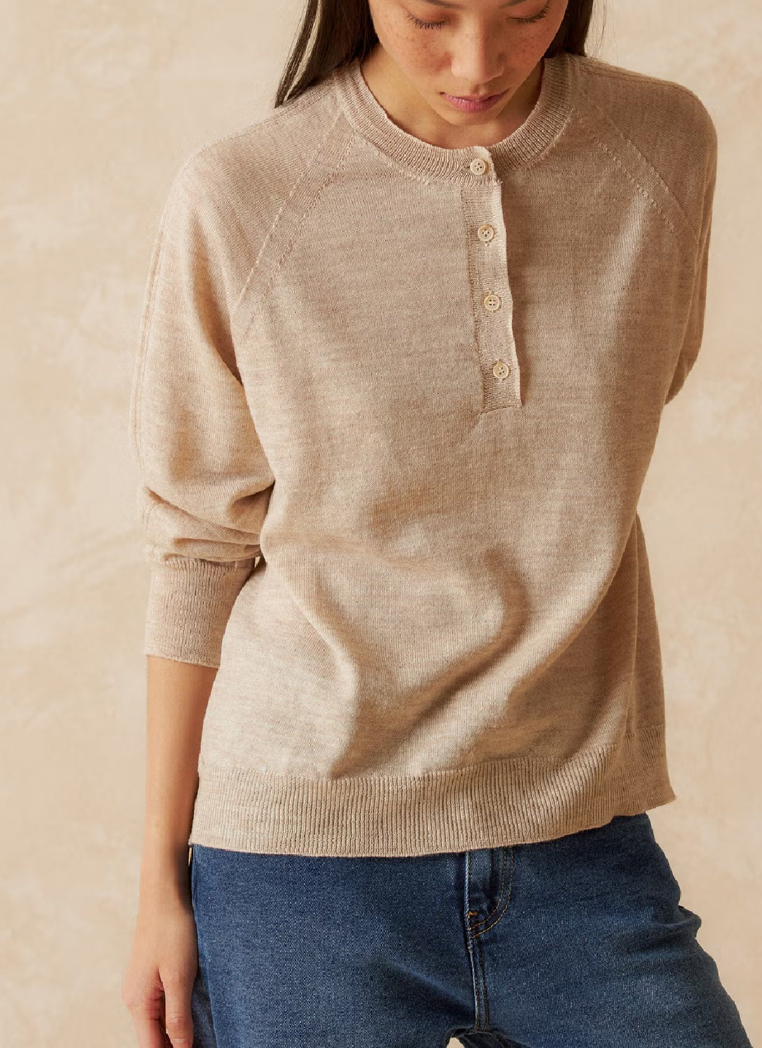 Indi & Cold Lightweight Merino Henley Sweater