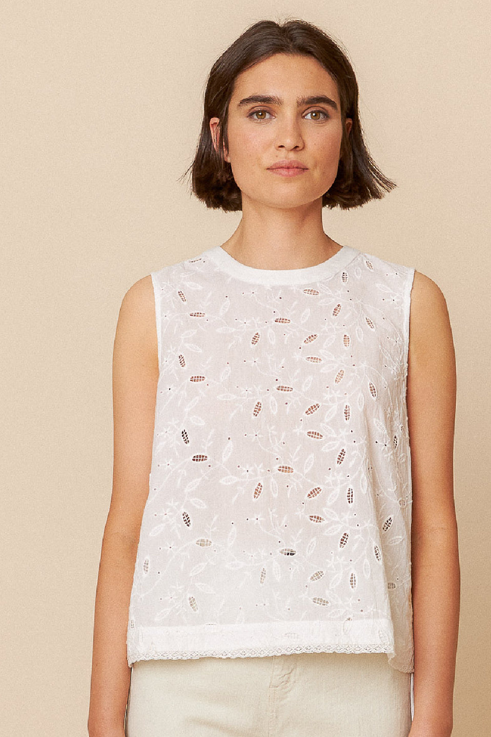 Indi & Cold Sleeveless Eyelet Blouse