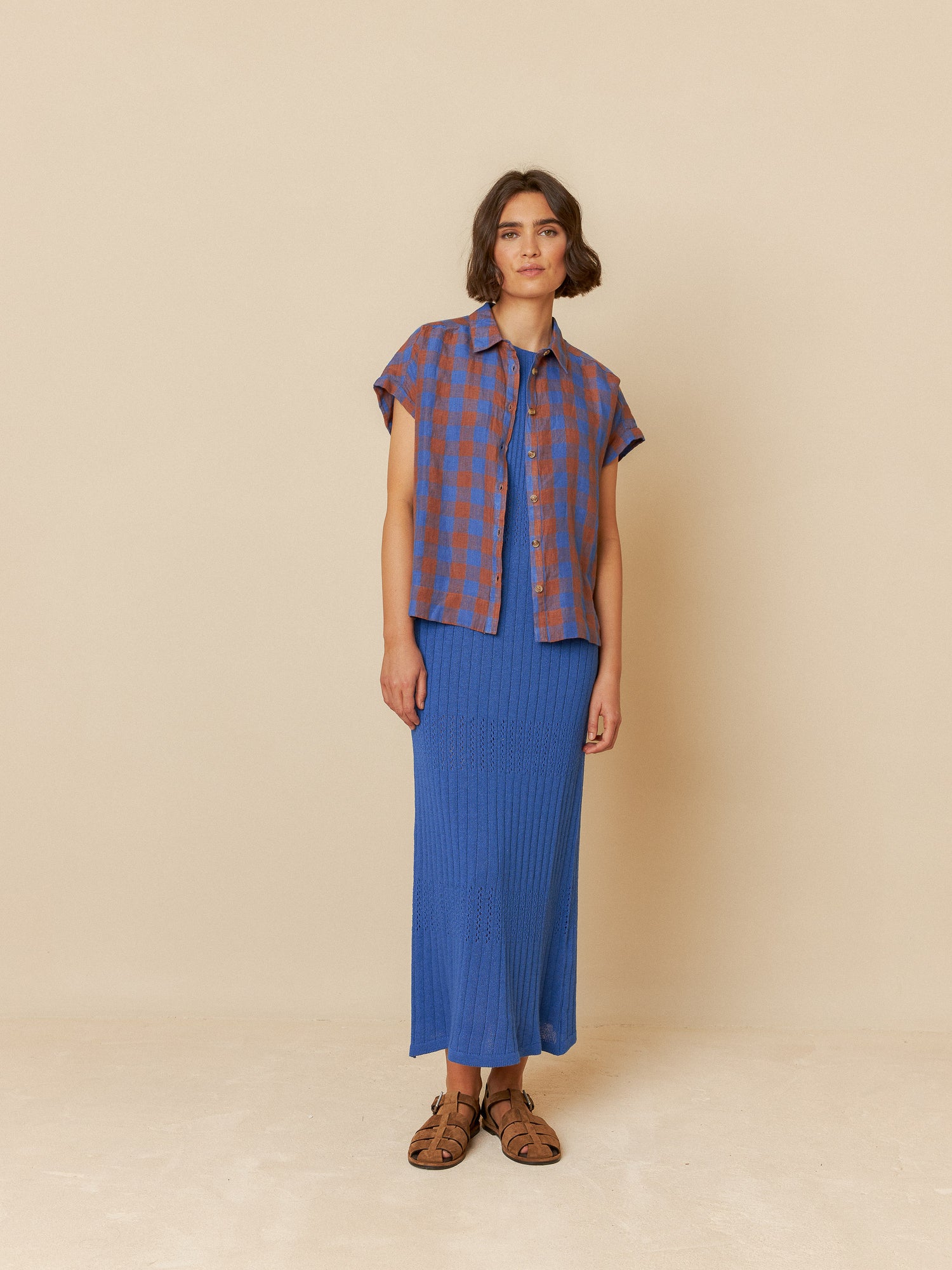 Indi & Cold Checked Linen Blouse