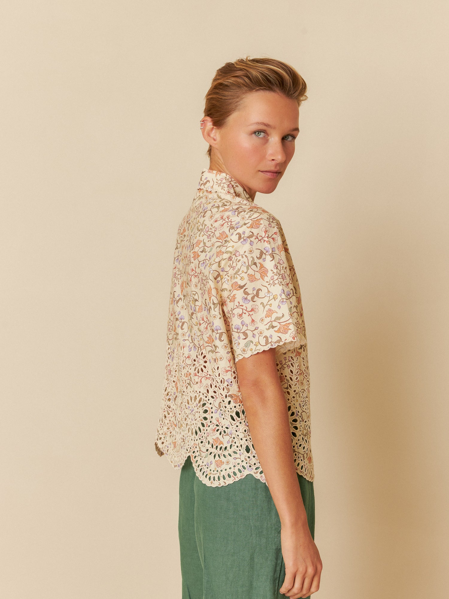 Indi & Cold Printed Blouse With Eyelet Hemline