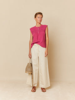 Indi & Cold Pintucked Yoke Sleeveless Blouse