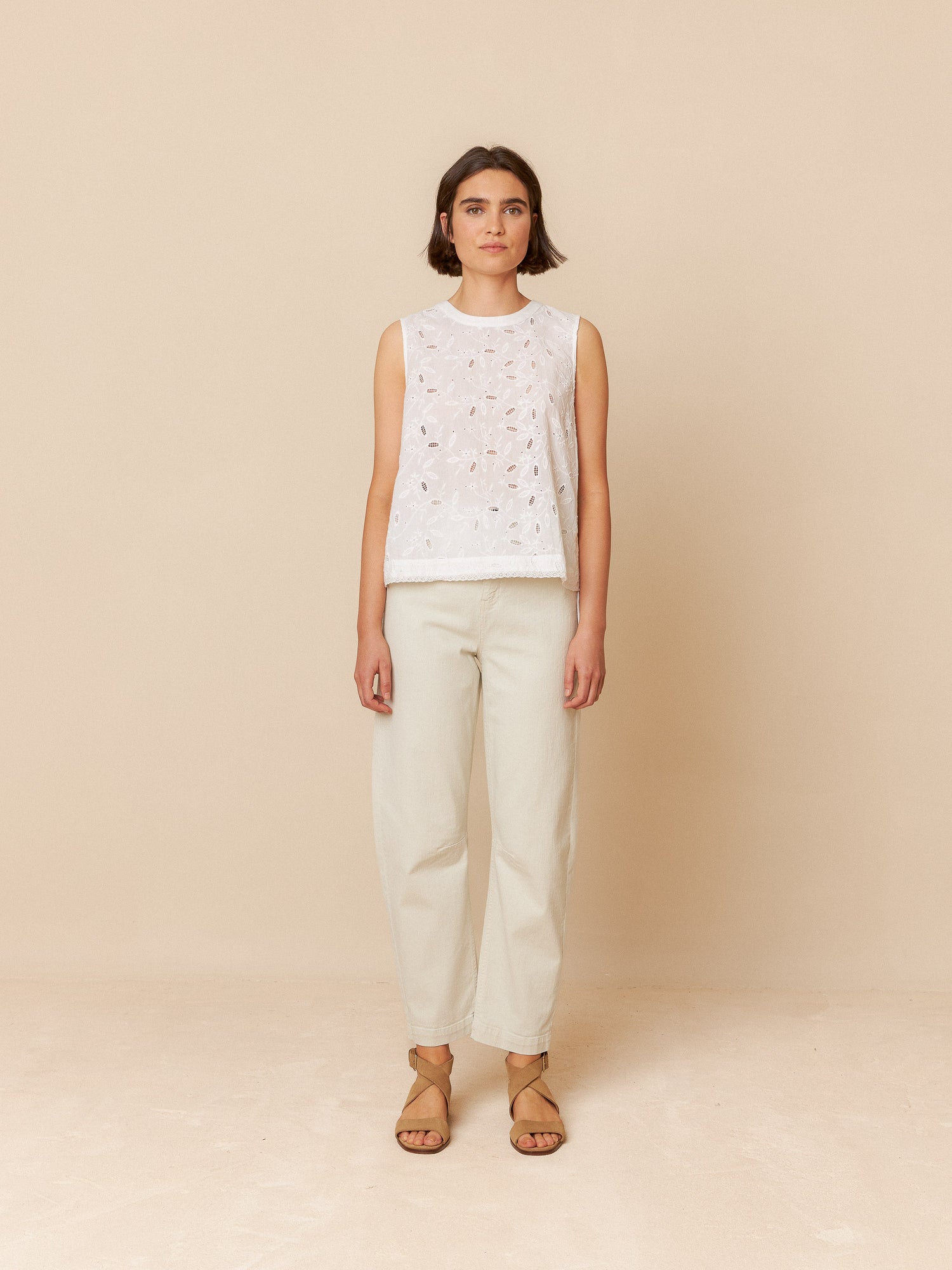 Indi & Cold Sleeveless Eyelet Blouse