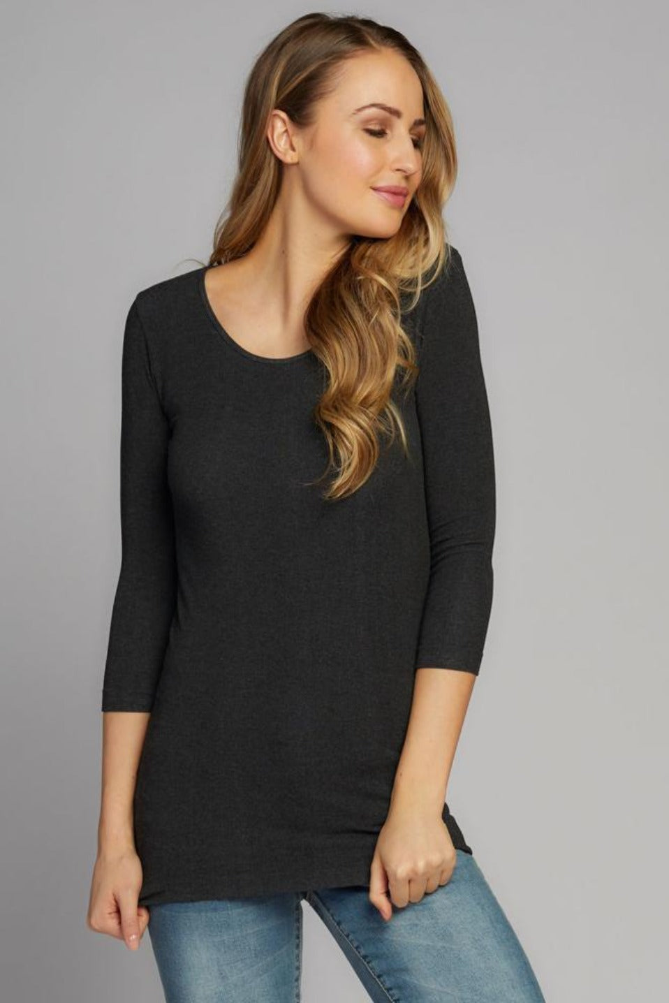 C'est Moi 3/4 Sleeve Seamless Bamboo T-Shirt Heather Black